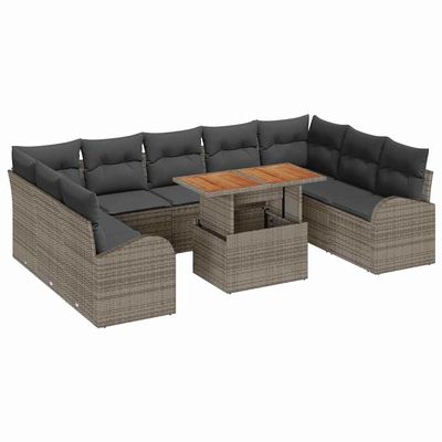 vidaXL 10-Piece Garden Sofa Set Gray Poly Rattan