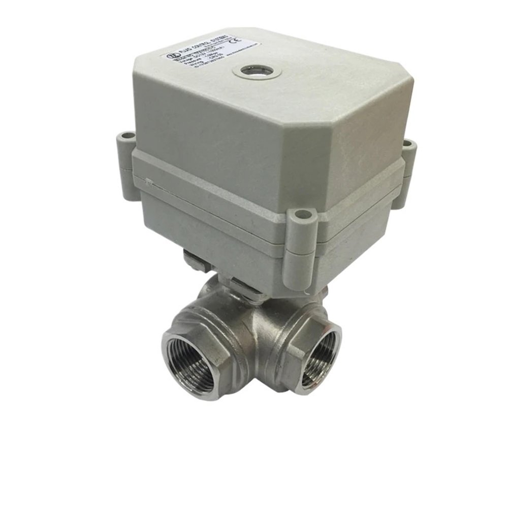 DN25 SS304 3-Way T-Port/L-Port Motorized Ball Valve, BSP/NPT, IP67, for Drinking Water, DC12V (CR703)