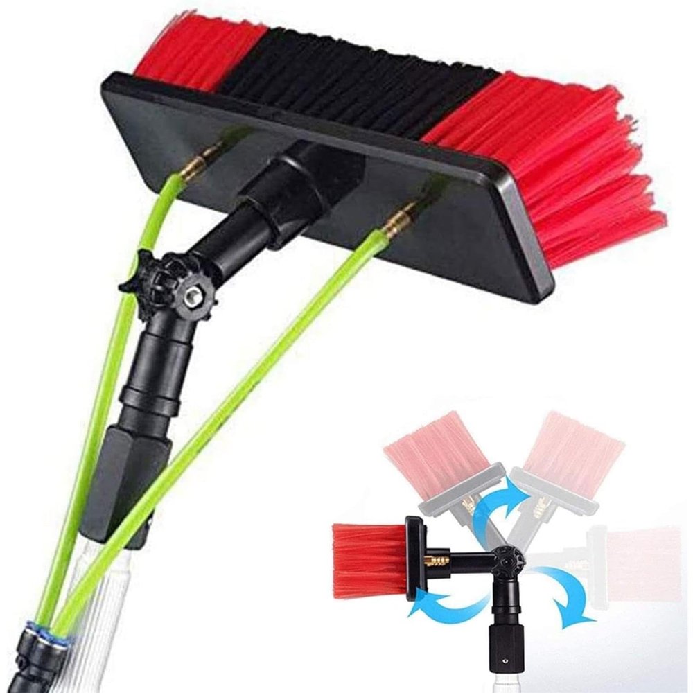 Water-Fed Window Cleaning Pole, Solar Panel Cleaner with Hose Connector, Extendable Telescopic Brush Kit (35 cm Brush Head, 12 m/39 ft)