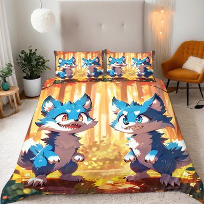 3D Wolf Reversible Duvet Cover Set, 200 x 200 cm, 3-Piece