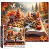 1000-Piece Fall Landscape Puzzle for Adults, Wooden Cabin on a Book, Challenging Puzzle for Game Nights, DIY Wall Decor, Maple Leaves view 1