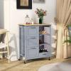 KOMFOTTEU Kitchen Cart, Kitchen Cabinet with Countertop, 3 Drawers and Storage Shelves, Serving Cart for Kitchen and Dining Room, 67 x 37 x 84 cm (Gray) view 2