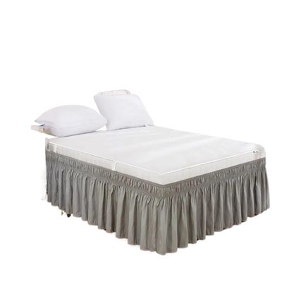 Bed Skirt, Elastic Ruffled Bed Skirt, Solid Color, Wrap-Around Style, Comfortable, Fade-Resistant, No Top Panel, Suitable for Double, Queen, and King Beds (Light Gray, King 19)