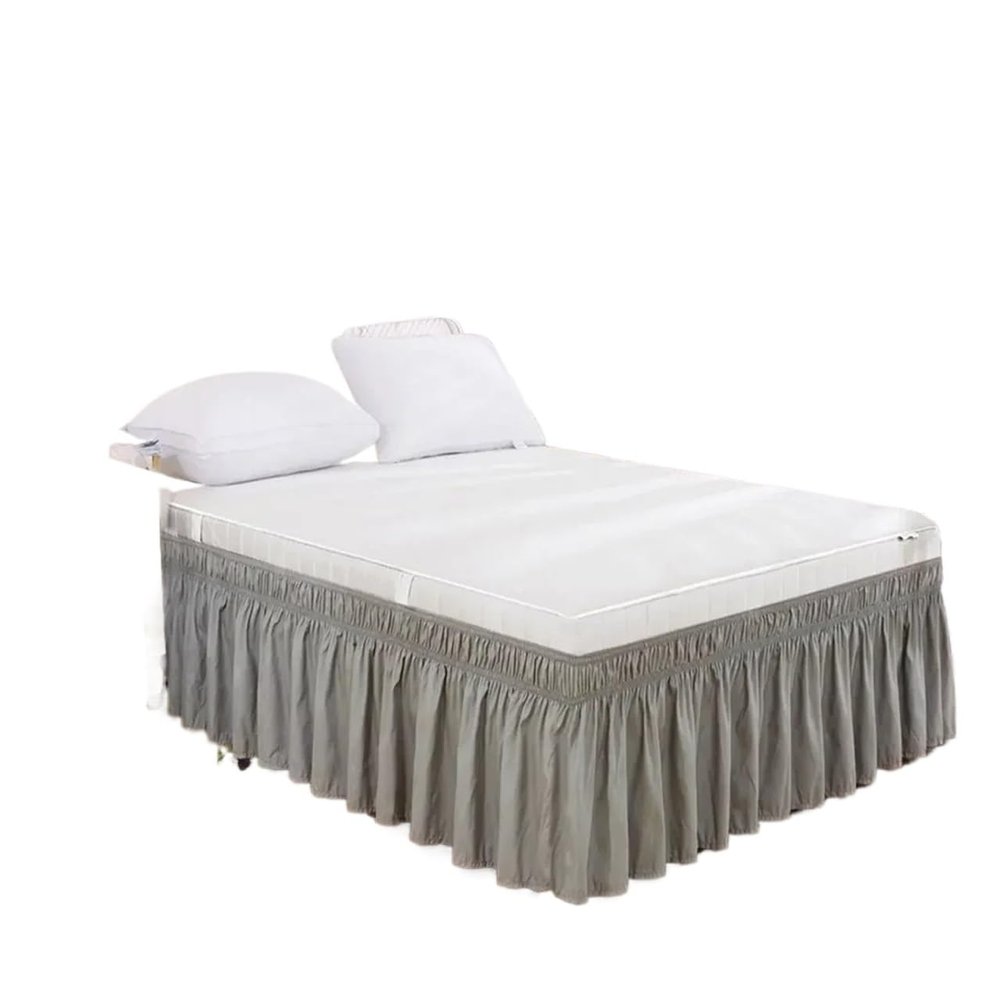 Bed Skirt, Elastic Ruffled Bed Skirt, Solid Color, Wrap-Around Style, Comfortable, Fade-Resistant, No Top Panel, Suitable for Double, Queen, and King Beds (Light Gray, King 19)