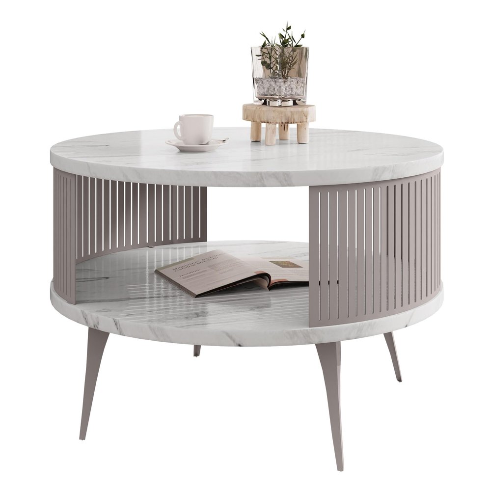 Mirjan24 Rajkon Coffee Table, Round (Bianco Marble/Cashmere)