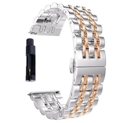 YBAAKZIIR Stainless Steel Watch Band, 20/22 mm, Quick-Release Butterfly Clasp, Silver/Rose Gold