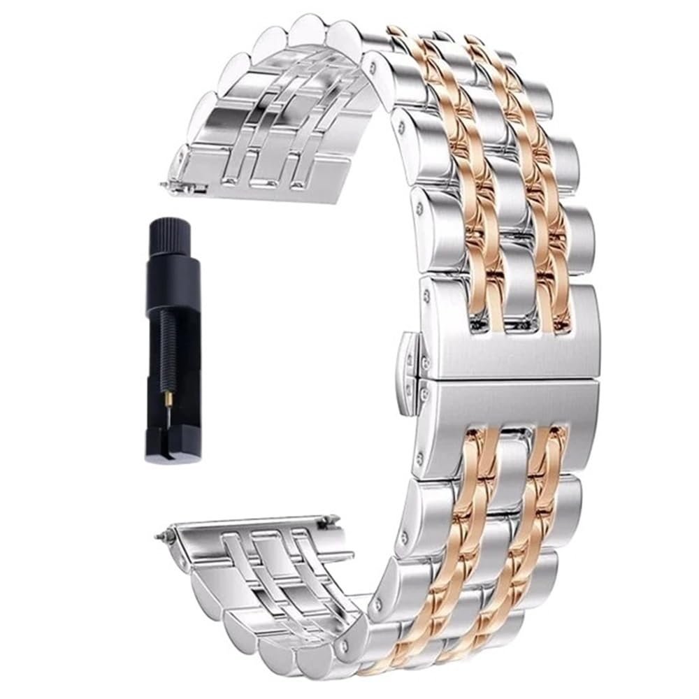 YBAAKZIIR Stainless Steel Watch Band, 20/22 mm, Quick-Release Butterfly Clasp, Silver/Rose Gold