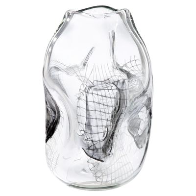 Glass Art Vase Grid, Clear and Black, 32 cm