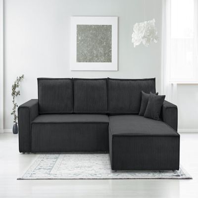AXLIVING Cedria Dark Gray Corduroy L-Shaped Sofa, 287 cm