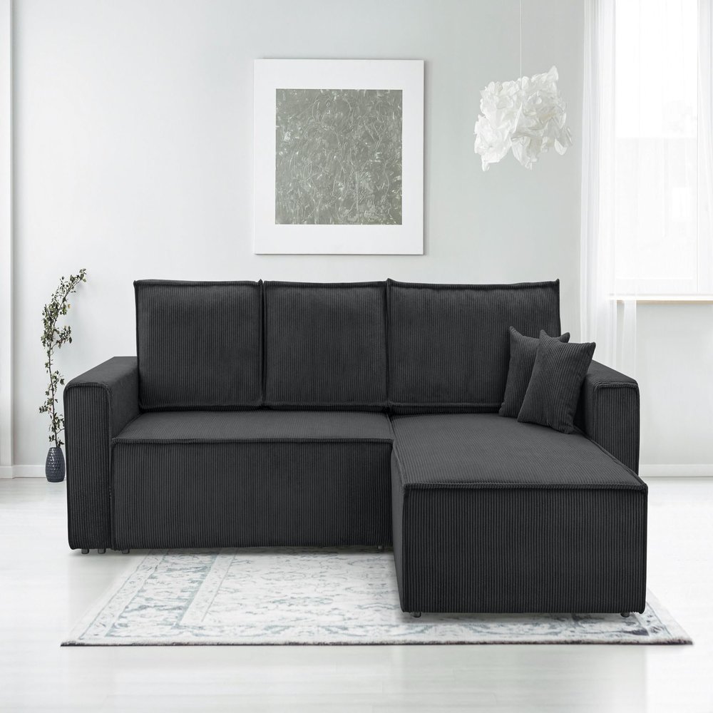 AXLIVING Cedria Dark Gray Corduroy L-Shaped Sofa, 287 cm