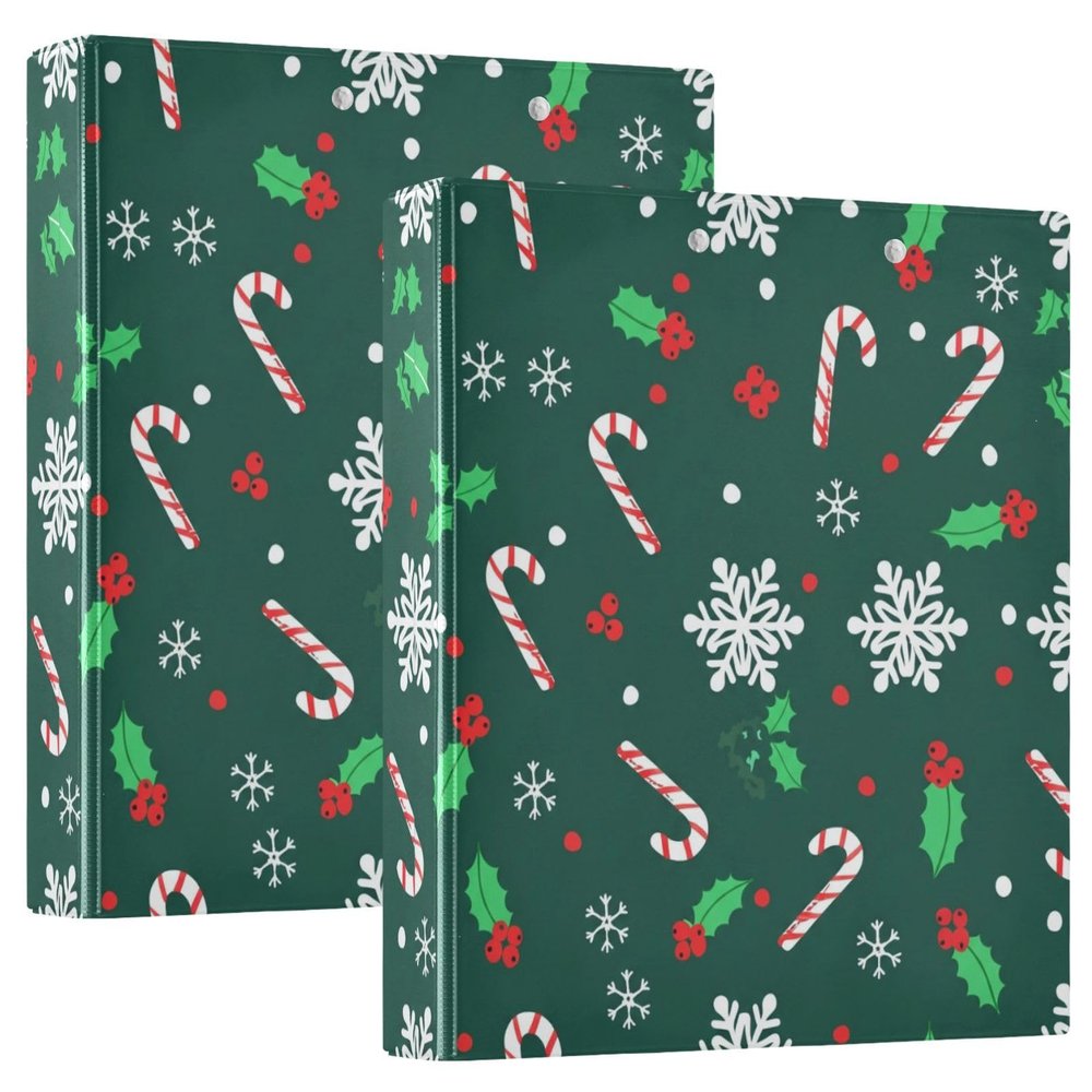 Printed 3-Ring Binder with Pockets, 3.8 cm D-Ring, Decorative Binder for School, College, or Office, Candy Cane, Christmas Green