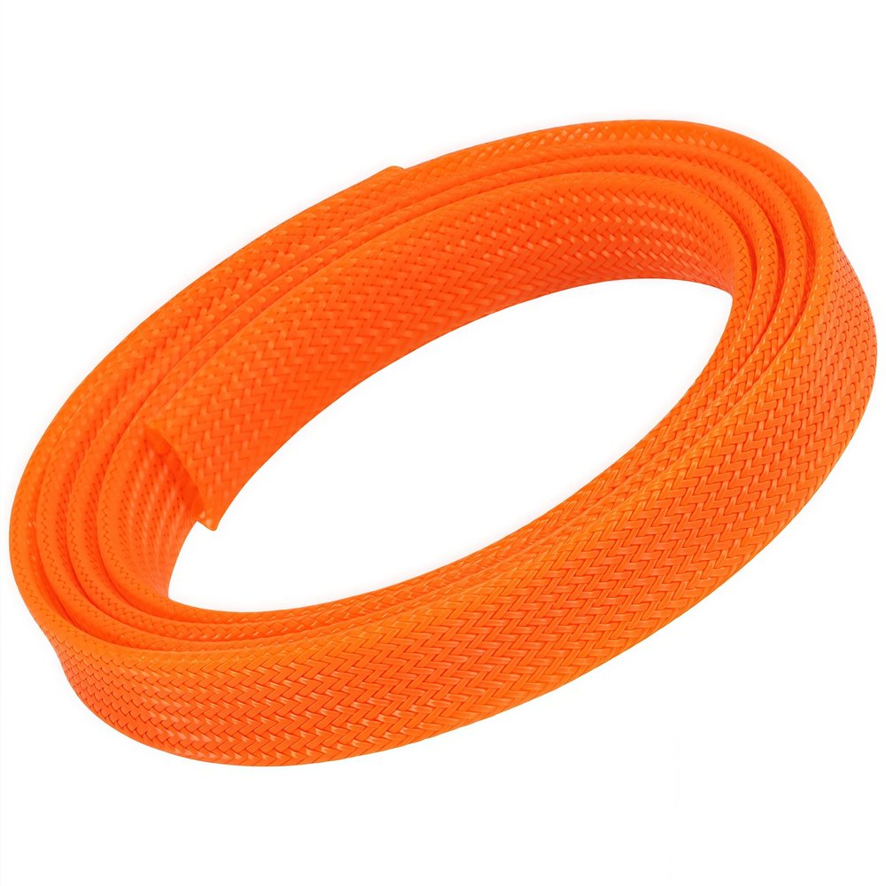 High-Density Expandable Braided PET Cable Sleeve, Orange, 2 mm