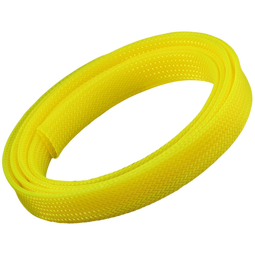 High-Density Expandable Braided PET Cable Sleeve, Yellow, 4 mm