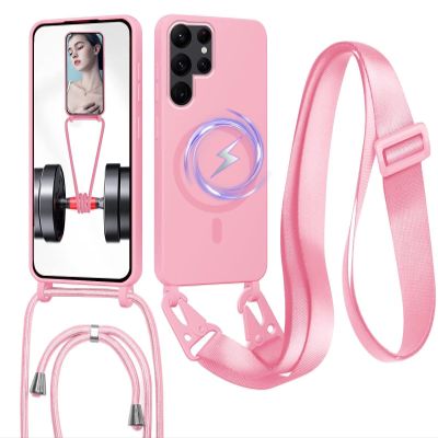 FERLAN Crossbody Phone Case with Detachable Strap for Samsung Galaxy S25 Ultra, Pink