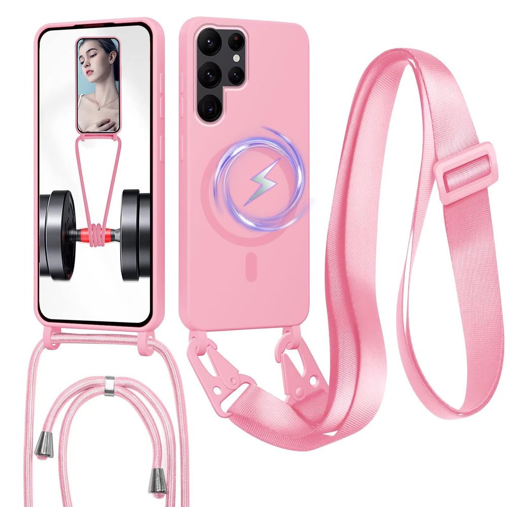 FERLAN Crossbody Phone Case with Detachable Strap for Samsung Galaxy S25 Ultra, Pink
