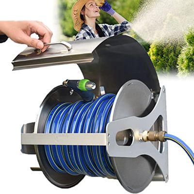 Durable Stainless Steel Retractable Garden Hose Reel for Medium to Large Gardens