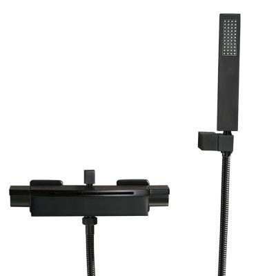 Waterfall Wall-Mount Bathtub Faucet with Handheld Shower, 2-Handle Hot/Cold Mixer, Black
