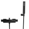 Waterfall Wall-Mount Bathtub Faucet with Handheld Shower, 2-Handle Hot/Cold Mixer, Black view 1