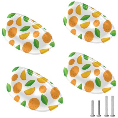 Eslifey Drawer Pulls, Orange and Green Clementine Pattern, Cupboard Cup Pulls, Kitchen Hardware, 4-Pack