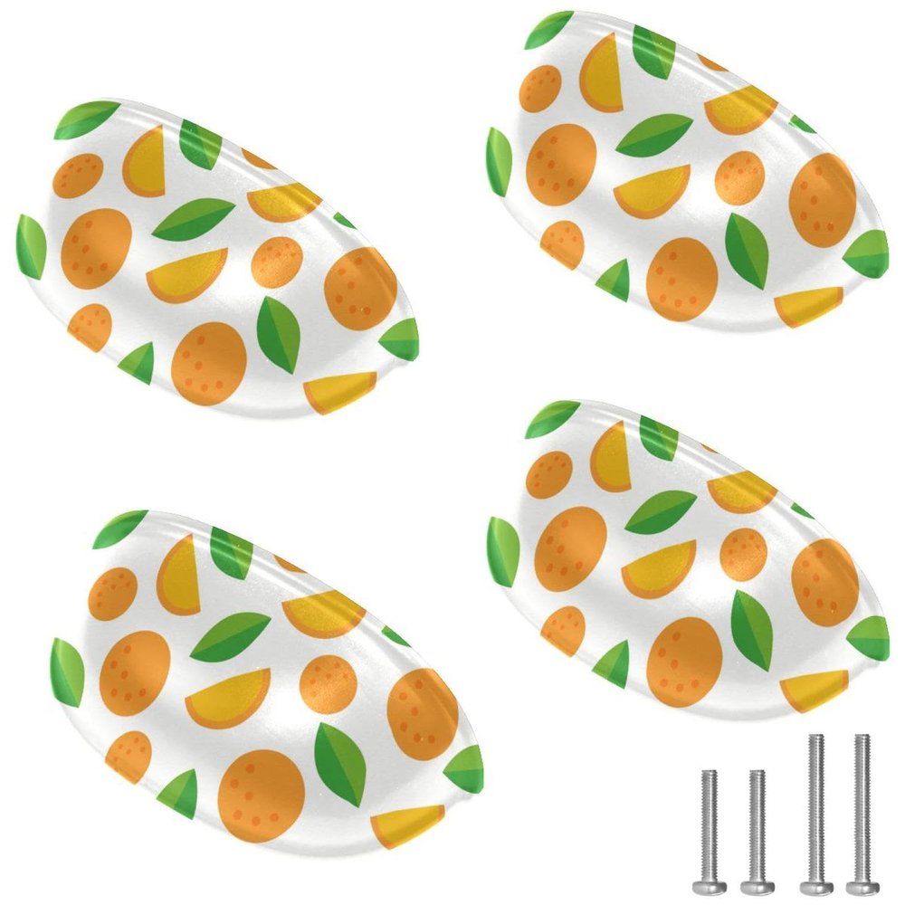 Eslifey Drawer Pulls, Orange and Green Clementine Pattern, Cupboard Cup Pulls, Kitchen Hardware, 4-Pack