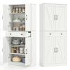 KOMFOTEU 183 cm Tall Kitchen Cabinet with Double Doors, Drawer and 3 Adjustable Shelves, White view 1