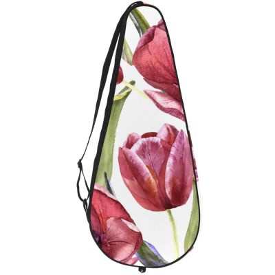 VAPOKF Watercolor Tennis Racket Bag with Wildflower Motif, Holds up to 2 Rackets