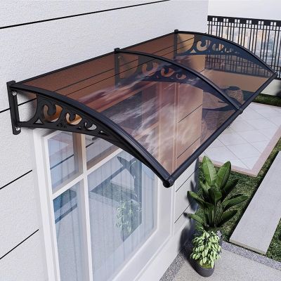Waterproof Outdoor Door Awning, Polycarbonate Roof and Aluminum Frame, 120 x 160 cm, Brown