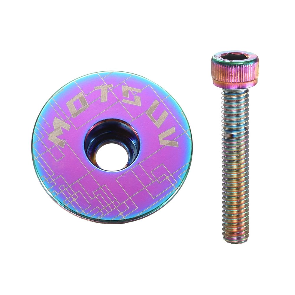sourcing map 3.8 cm OD Bicycle Headset Stem Cap, Aluminum Alloy, Rainbow, M6 Bolt