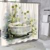 Rustic Shower Curtain with Daisy Motif, Vintage Farmhouse Style, Lotus and Water Design, 66 x 72 in view 1