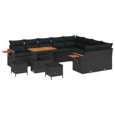 vidaXL 13-Piece 9-Seat Outdoor Sofa Set Black Poly Rattan