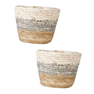 Toyvian 2-Piece Woven Straw Planter Baskets for Living Room and Garden