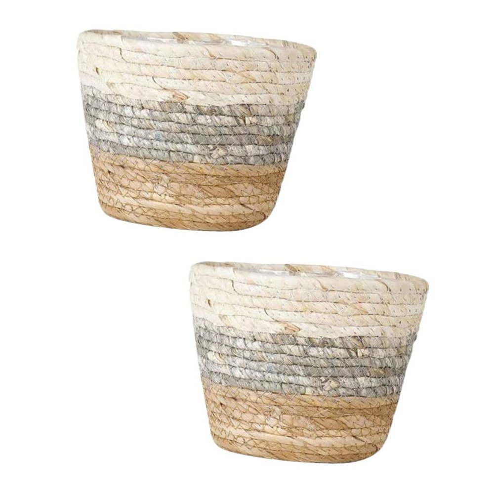 Toyvian 2-Piece Woven Straw Planter Baskets for Living Room and Garden