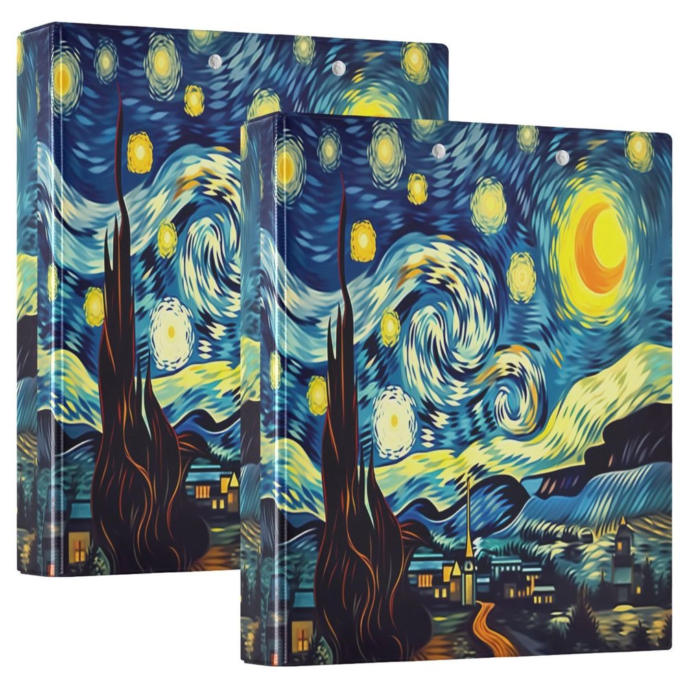 Starry Night 3-Ring Binder, Flexible D-Ring Binder with Pockets