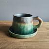 HUMOCHUSON Retro Ceramic Cappuccino Cup and Saucer Set, 310 ml, Foaming Green view 2