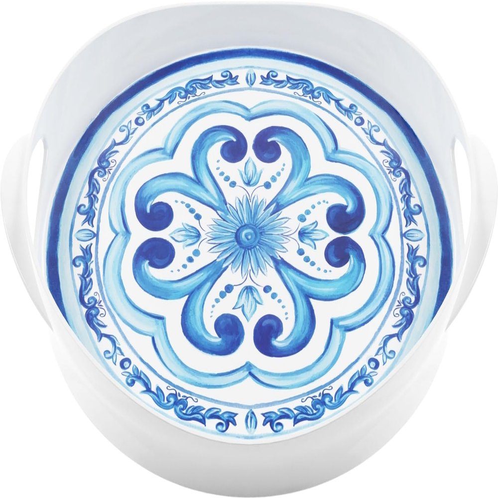 Guzzini BLUES Round Melamine Tray with Handles, Assorted Colors, 46 × 40 × 6 cm