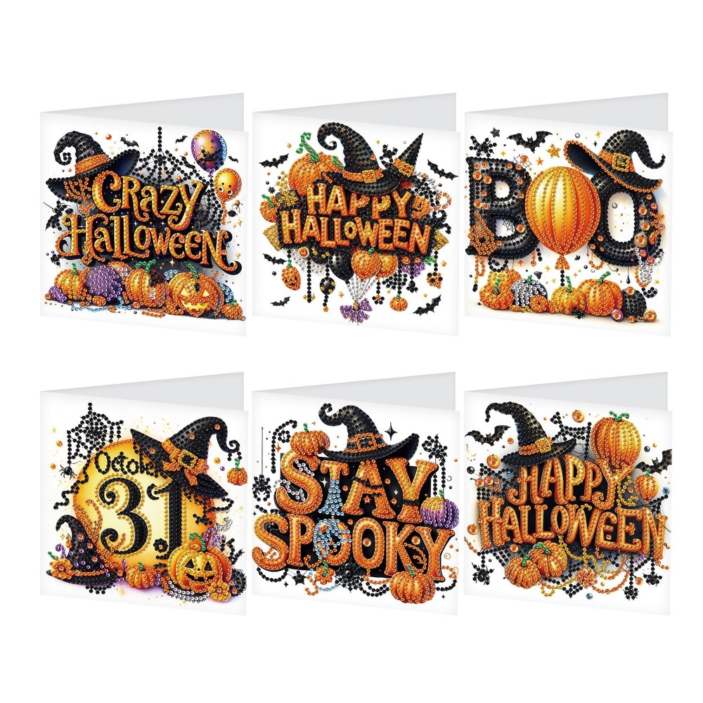 DCIDBEI 6-Pack Diamond Painting Halloween Greeting Cards with Envelopes