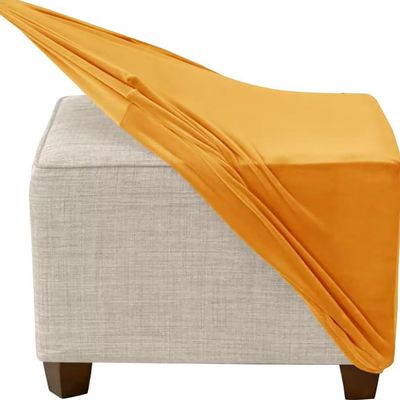 QOEUIUJ Velvet Square Ottoman Cover, Stretch Fit with Elastic Bottom, Gold, 75 cm/30 in
