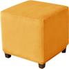 QOEUIUJ Velvet Square Ottoman Cover, Stretch Fit with Elastic Bottom, Gold, 75 cm/30 in view 2