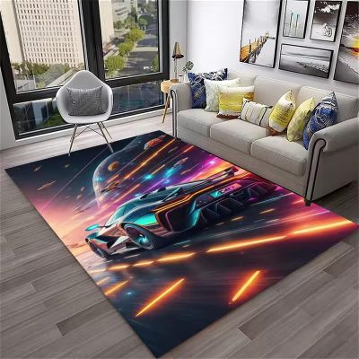 PEIHUODAN Sci-Fi Cyber Car Racing Decor Rug, Cool Sports Car Living Room Mat, Colorful Racing Game Rug for Teen Boys' Bedrooms (Race 4, 140 x 200 cm)