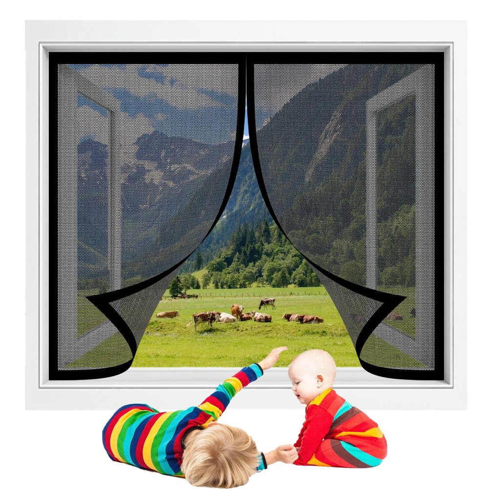 Insect Screen Window 176 x 262 cm, Polyester, Breathable Mesh, No-Drill Adhesive Mount, Black