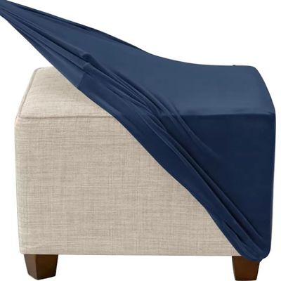 QOEUIUJ Velvet Square Ottoman Cover, Stretch Slipcover with Elastic Bottom, Washable Protector, Navy, 110 cm/44 in