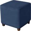 QOEUIUJ Velvet Square Ottoman Cover, Stretch Slipcover with Elastic Bottom, Washable Protector, Navy, 110 cm/44 in view 2