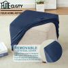 QOEUIUJ Velvet Square Ottoman Cover, Stretch Slipcover with Elastic Bottom, Washable Protector, Navy, 110 cm/44 in view 3
