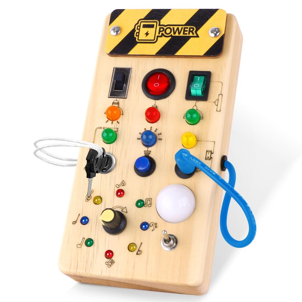 Hoarosall Montessori Busy Board with LED Light Switches, Wooden Activity Board for Ages 1–3