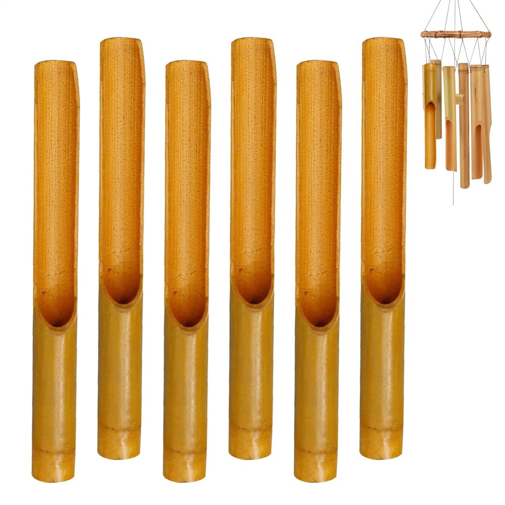 Wooden Wind Chime for Outdoor Use, 6 Sound Tubes, Rustic Design
