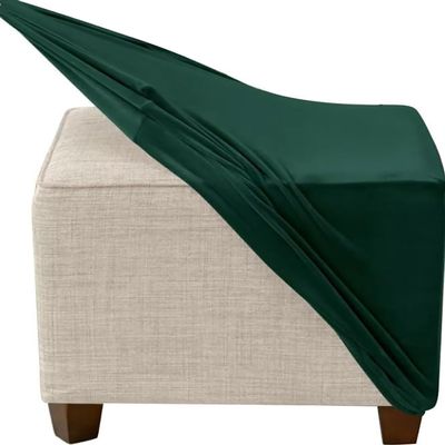 Velvet Square Ottoman Cover, Stretch Stool Protector, 35x35 to 80x80 cm, Dark Green, 60 cm/24 in
