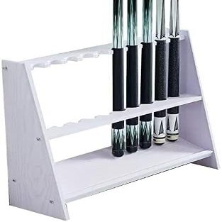JvFbjLF Freestanding Wooden Floor Cue Rack for 10 Cues, Bianco