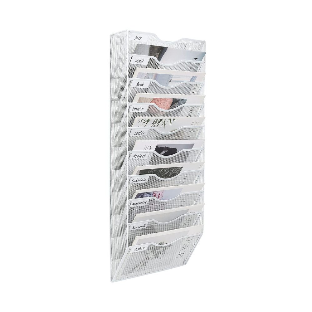 Document and Magazine Holder, 8 Tiers, Wall-Mounted, A4, White