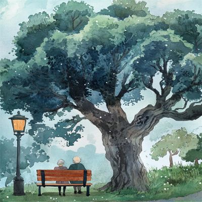 AxiangziK 11CT DIY Embroidery Kit, Cartoon Couple and Large Tree, Pre-Printed Cross-Stitch Kit, 60 x 80 cm