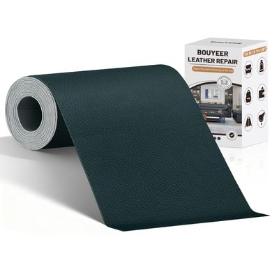 BOUYEER Dark Green Leather Repair Set, 10 x 210 cm Self-Adhesive Faux Leather